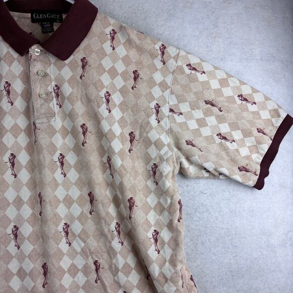 Glen Gate Short Sleeve Golf Polo Shirt Men XL 100% Cotton USA Made Diamond Print - Picture 5 of 8